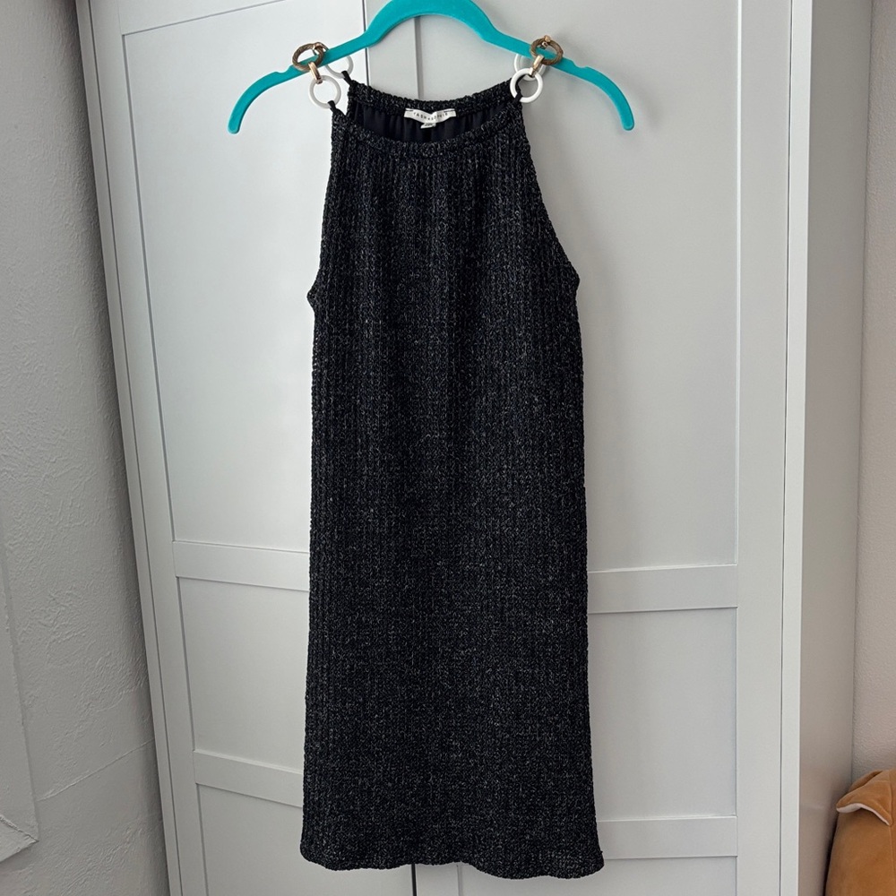 Tash + Sophie Metallic Knit Halter Dress in Charcoal